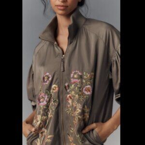 Brand New By Anthropologie Floral Embroidered Bomber Jacket
